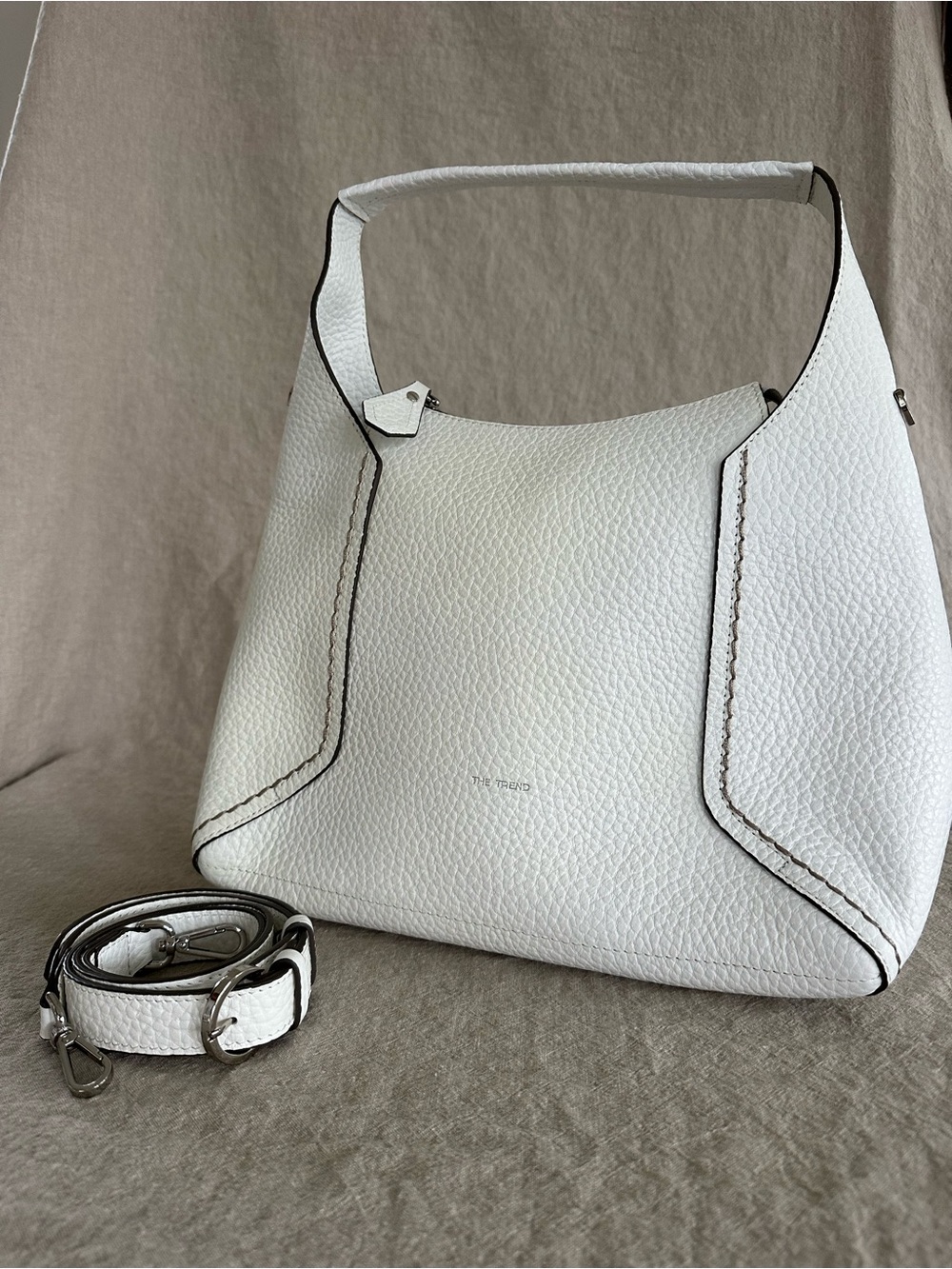The Trend White Pebbled Leather Shoulder Bag - Classic Women's Handbag